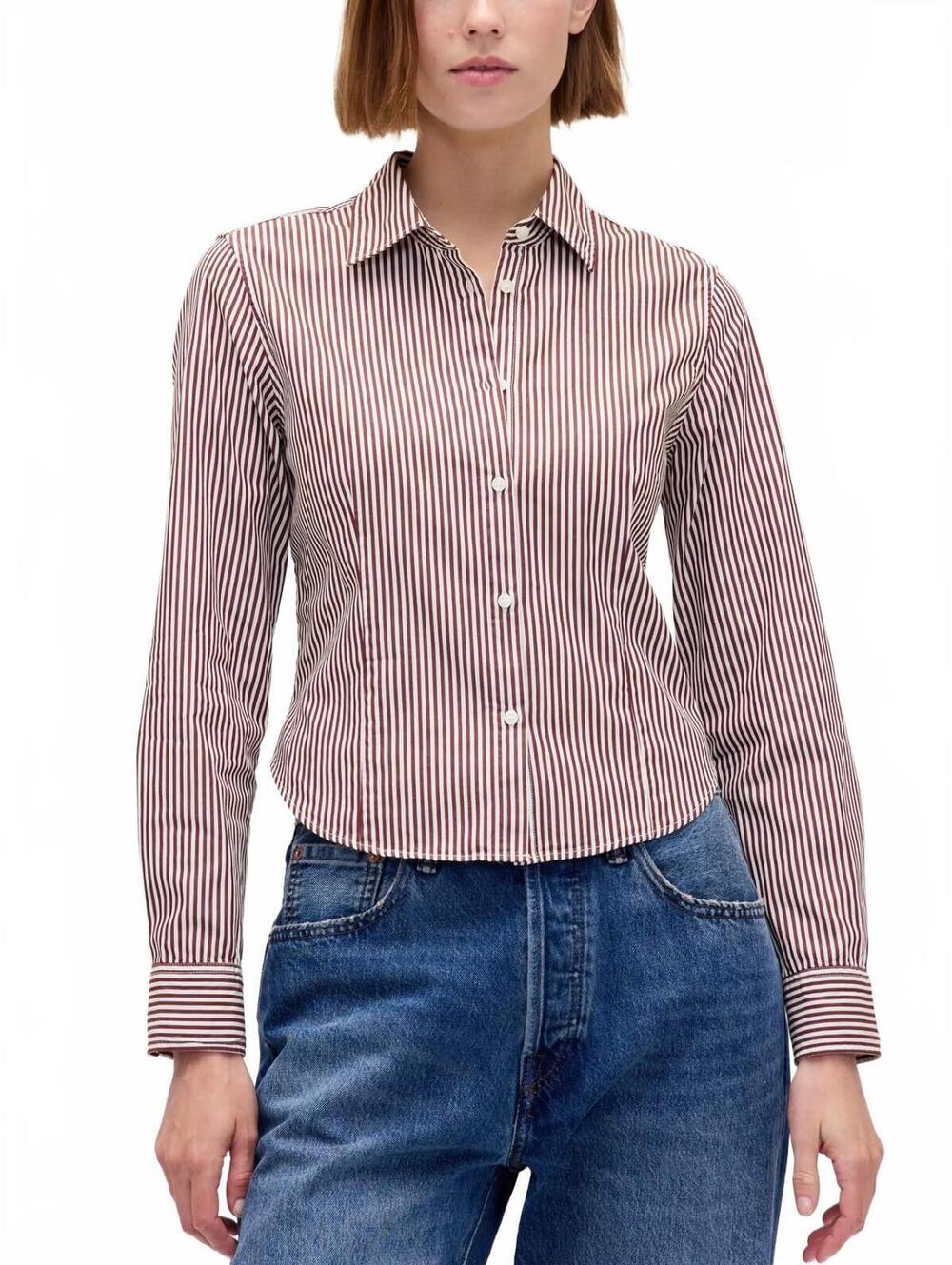 Gap Organic Cotton Fitted Crop Shirt NWT Red Stripes Medium